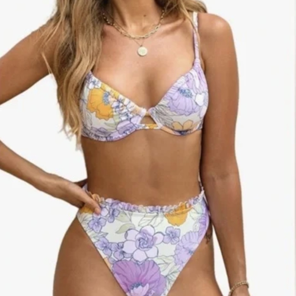 Cupshe Floral Bikini Set in Lavender and Mustard